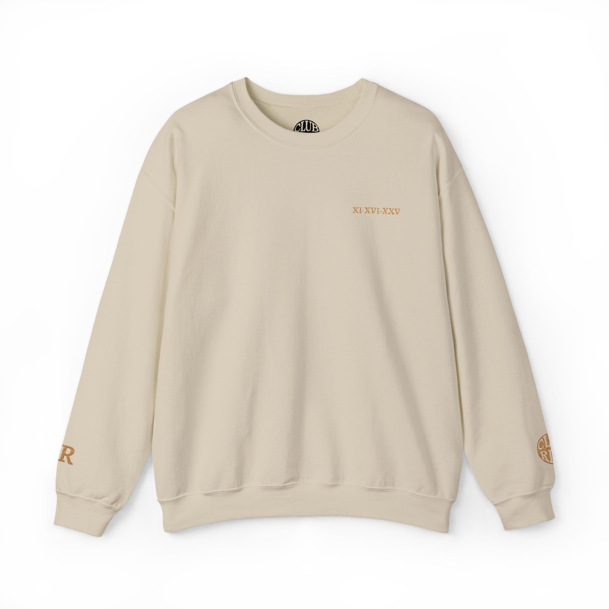 Custom Date & Monogram Roman Numeral Crewneck Sweatshirt (Sand)