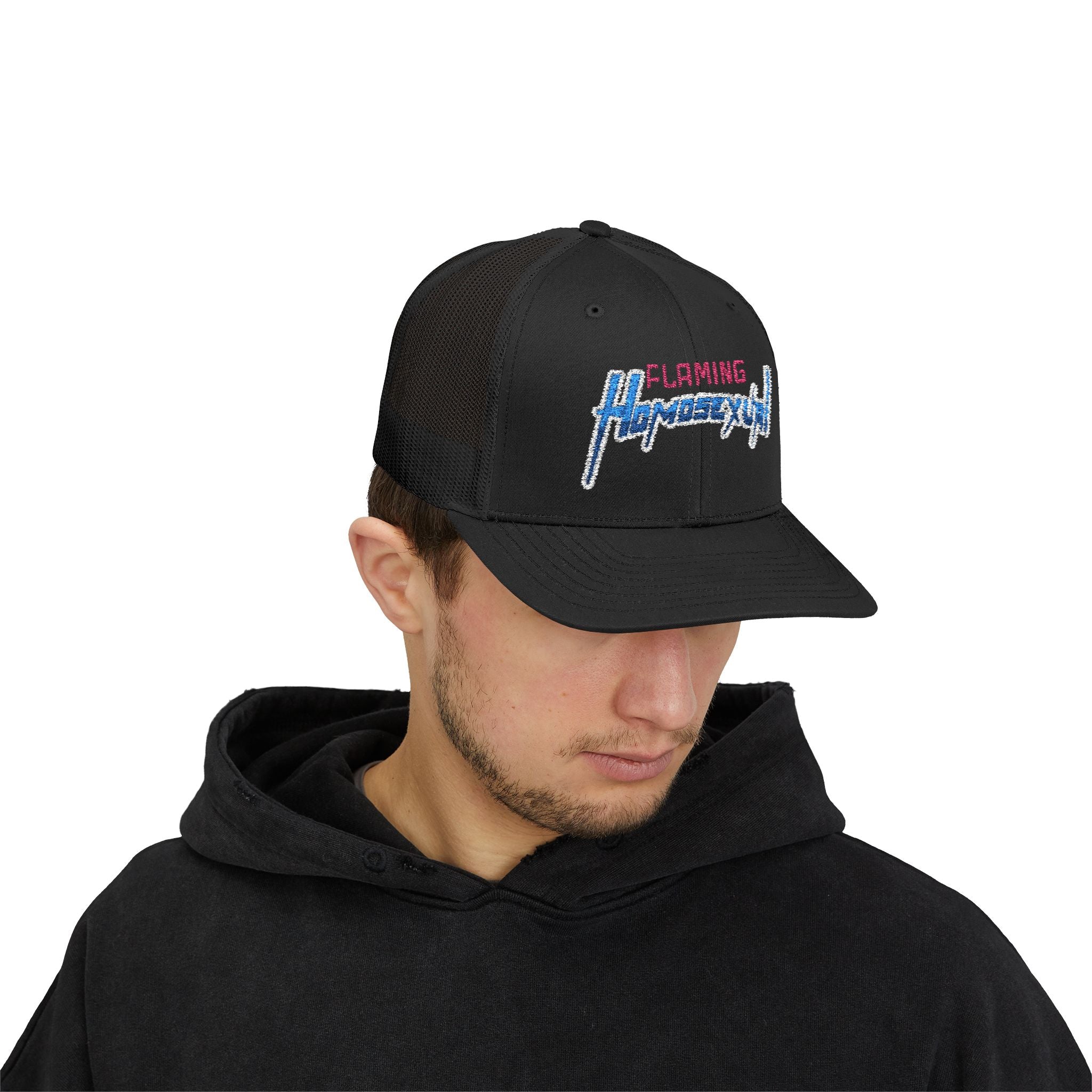 "Flaming Homosexual" Pride Embroidered Trucker Cap