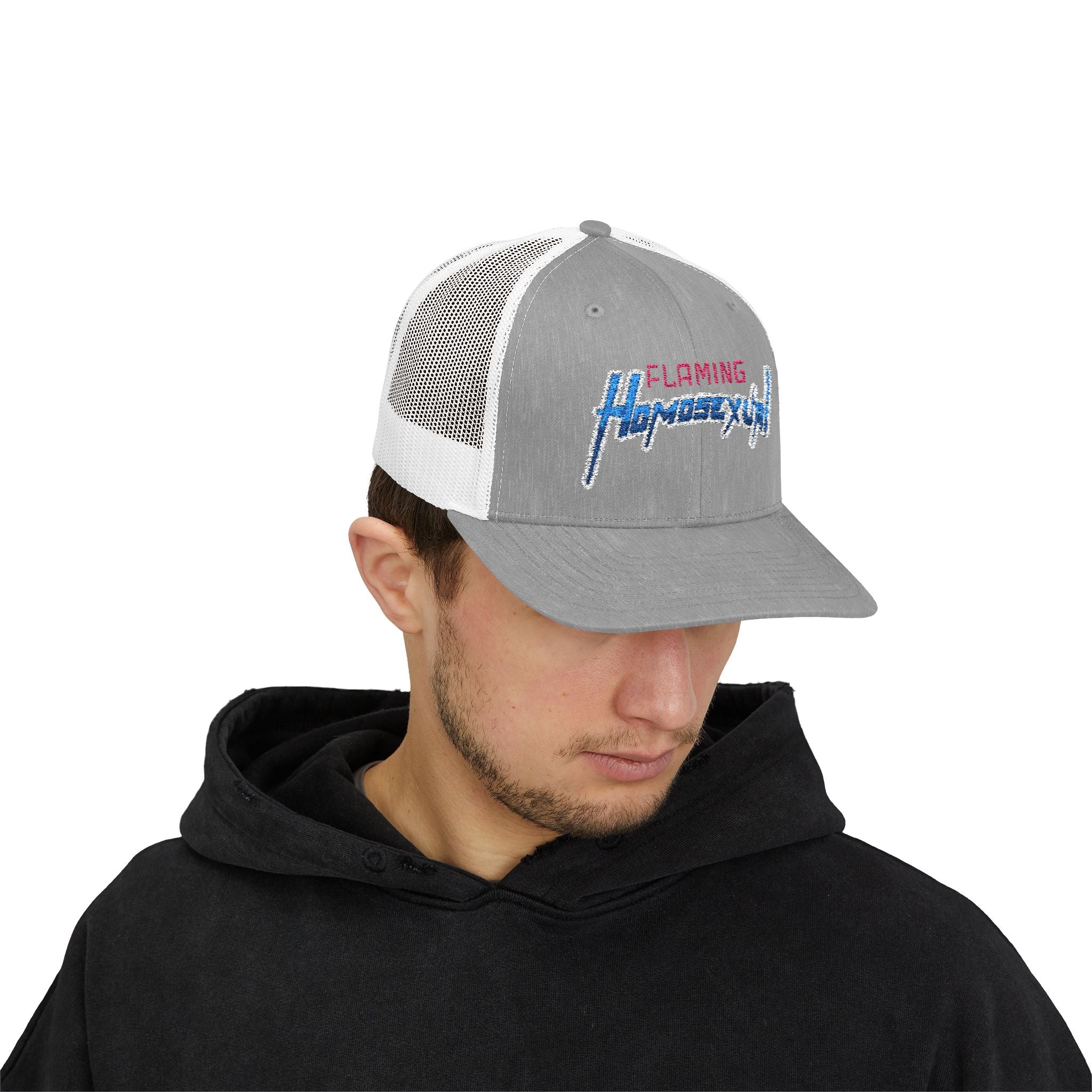 "Flaming Homosexual" Pride Embroidered Trucker Cap