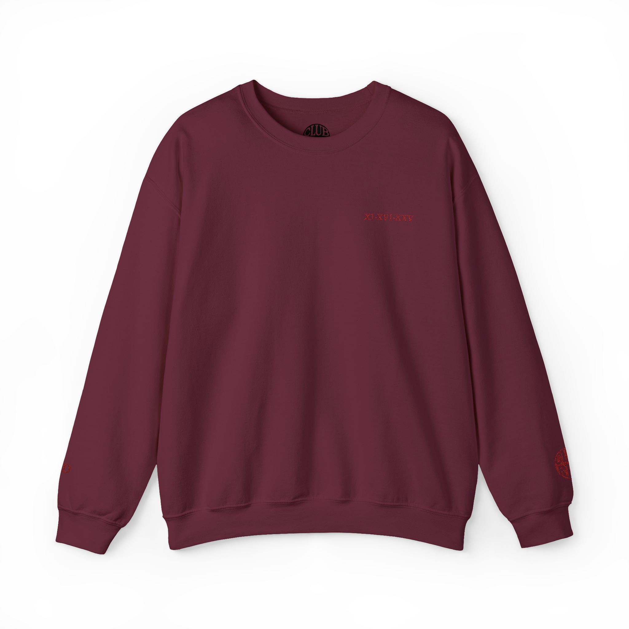 Custom Date & Monogram Roman Numeral Crewneck Sweatshirt (Maroon)