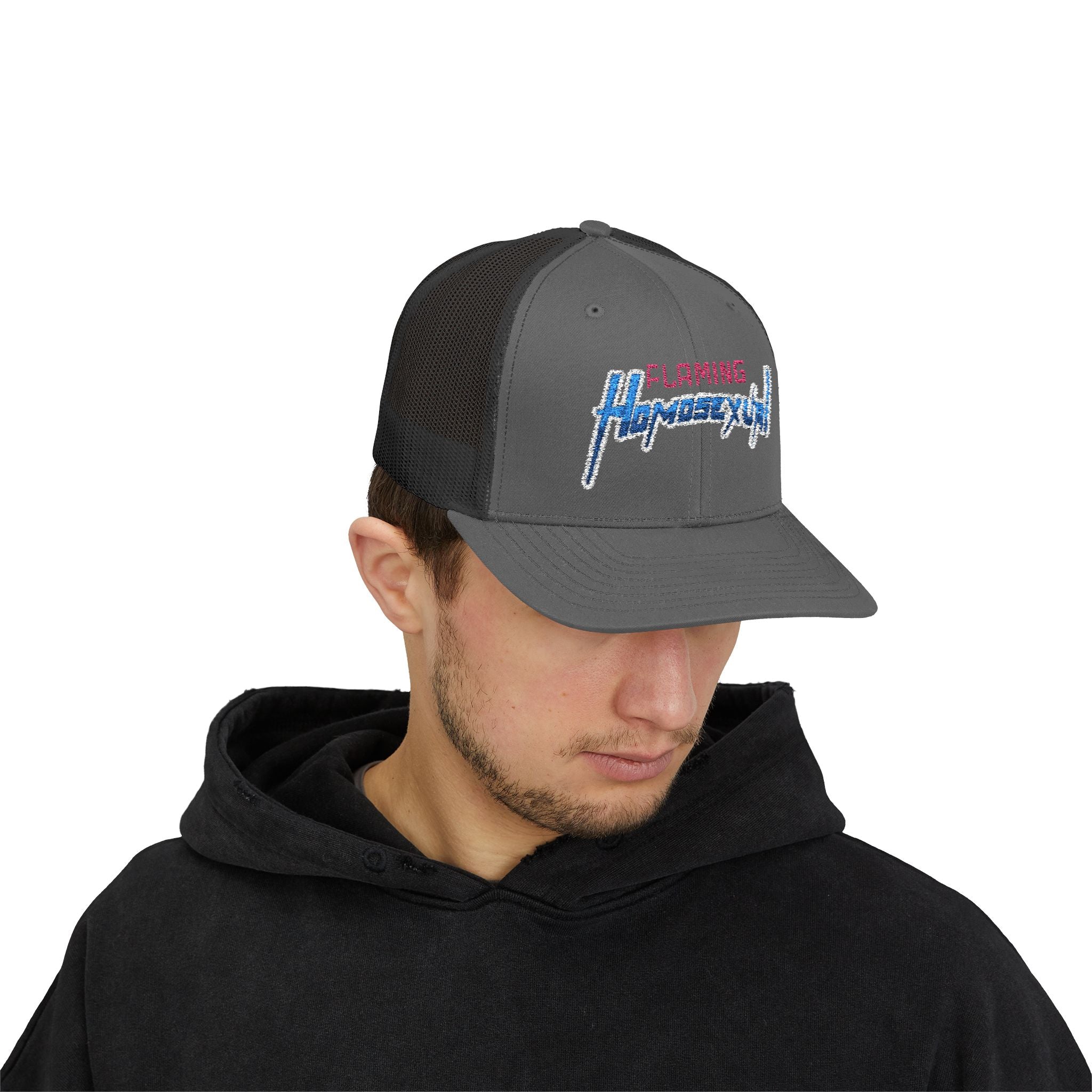 "Flaming Homosexual" Pride Embroidered Trucker Cap