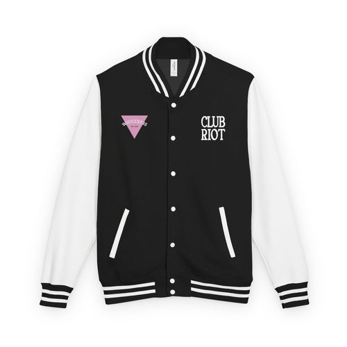 Unisex Heavyweight Letterman Jacket with Club Riot queer streetwear design