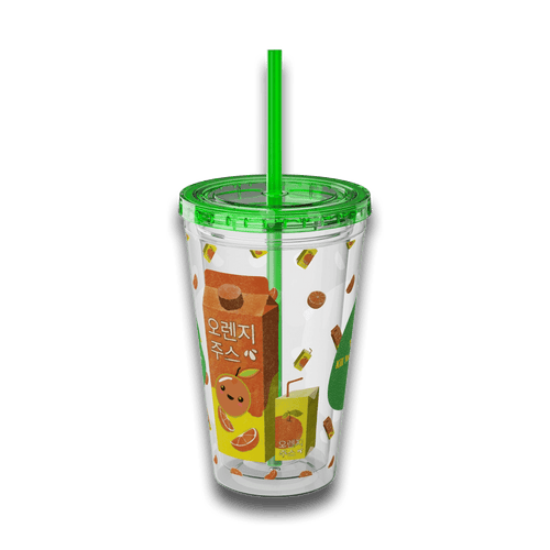 Tumbler with Korean Orange Juice Retro Ad Design, 16oz with Club Riot queer streetwear design